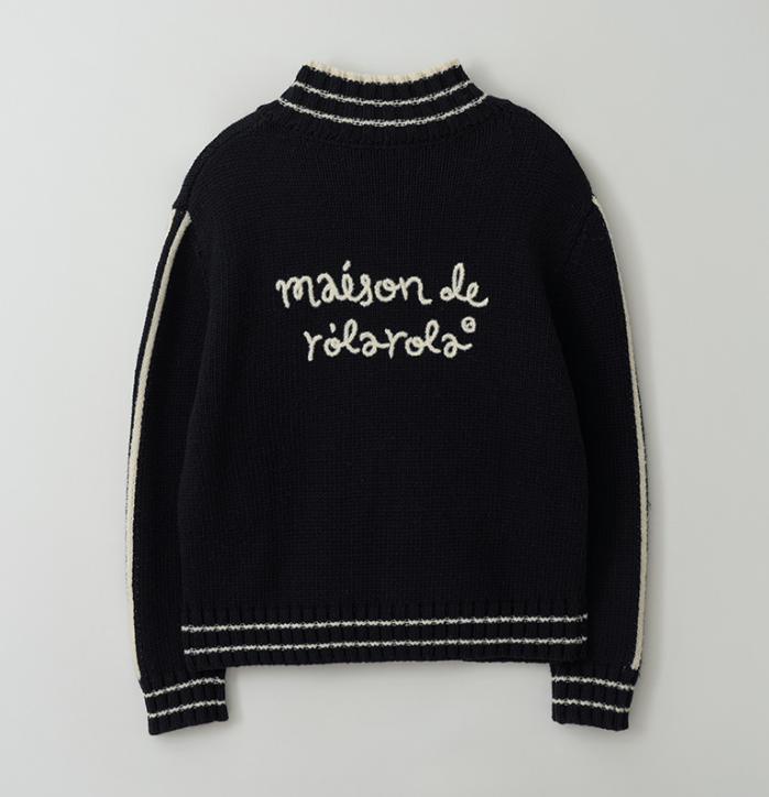Maison De Rola Embroidery Wool Blended Knit Zip Up Black