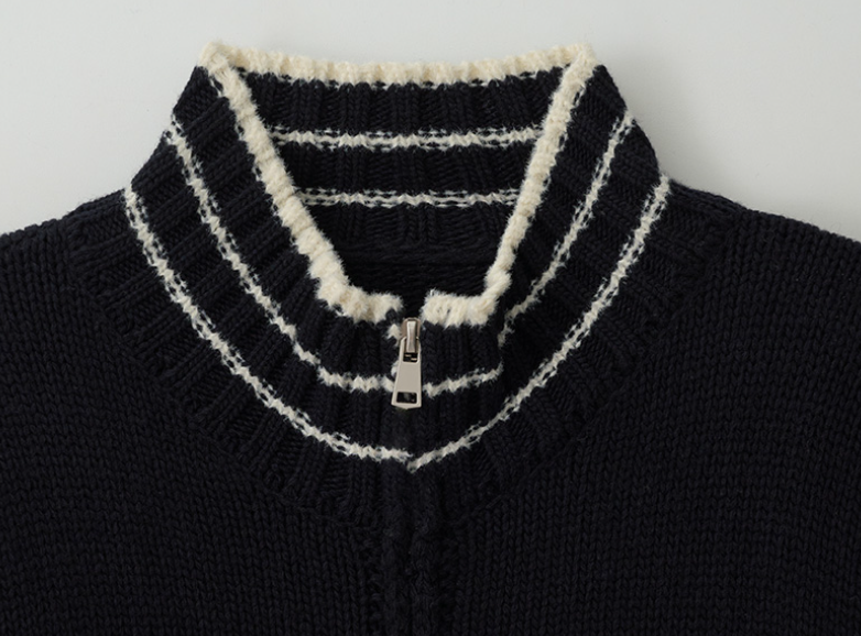 Maison De Rola Embroidery Wool Blended Knit Zip Up Black