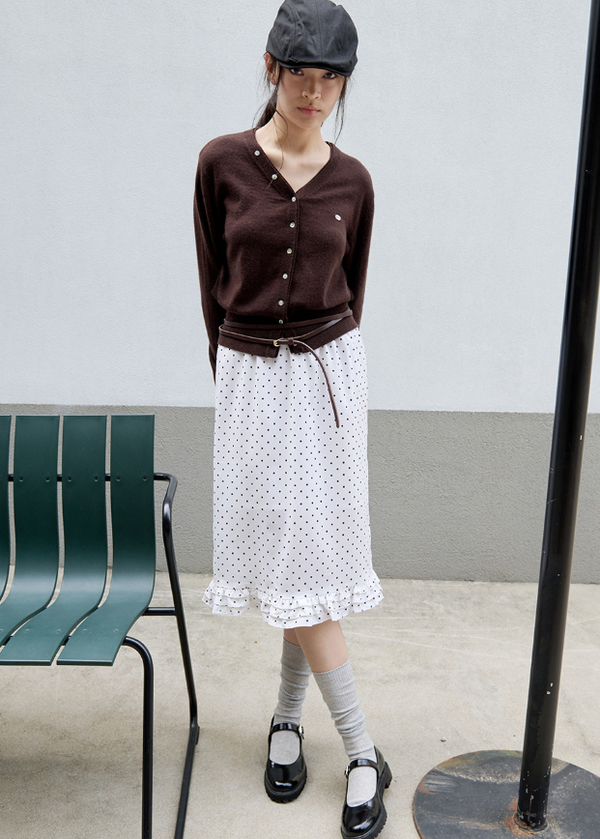 Wool Blended V Neck Cardigan Brown