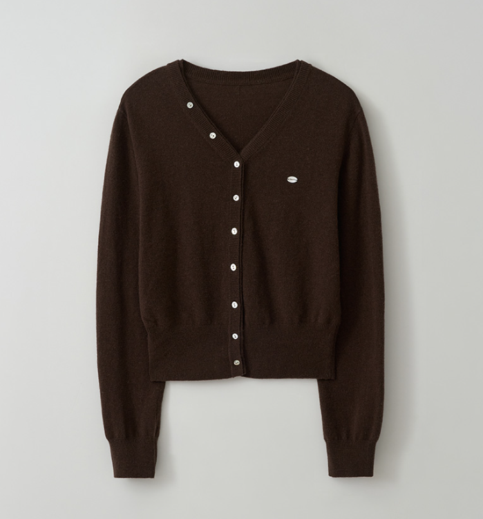 Wool Blended V Neck Cardigan Brown