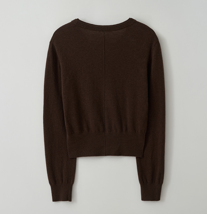 Wool Blended V Neck Cardigan Brown