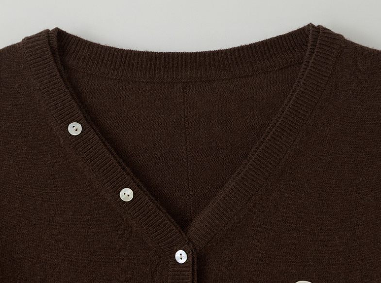 Wool Blended V Neck Cardigan Brown