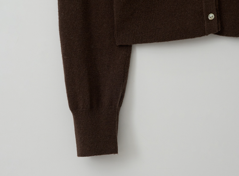Wool Blended V Neck Cardigan Brown