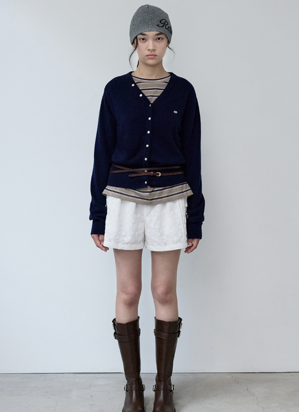 Wool Blended V Neck Cardigan Navy