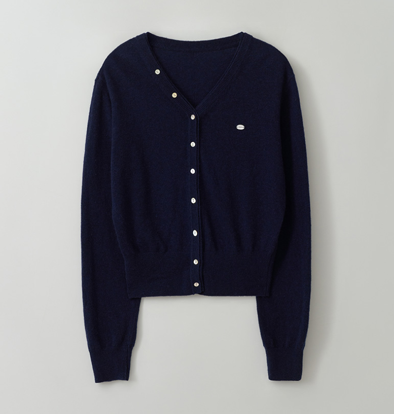 Wool Blended V Neck Cardigan Navy