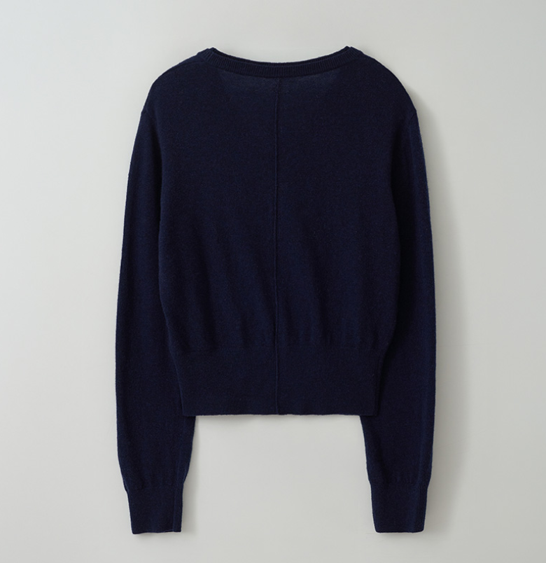 Wool Blended V Neck Cardigan Navy