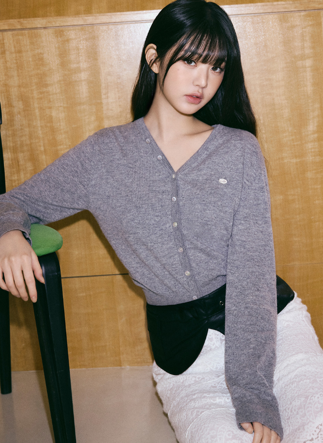 Wool Blended V Neck Cardigan Grey