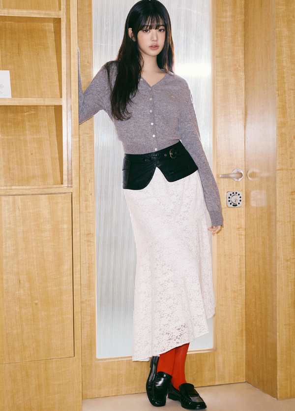 Wool Blended V Neck Cardigan Grey