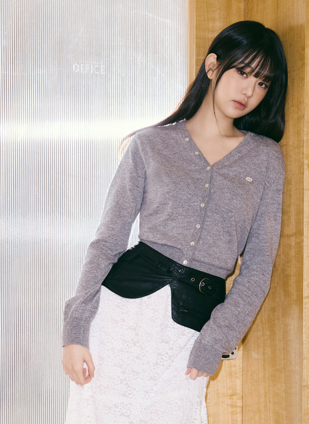 Wool Blended V Neck Cardigan Grey