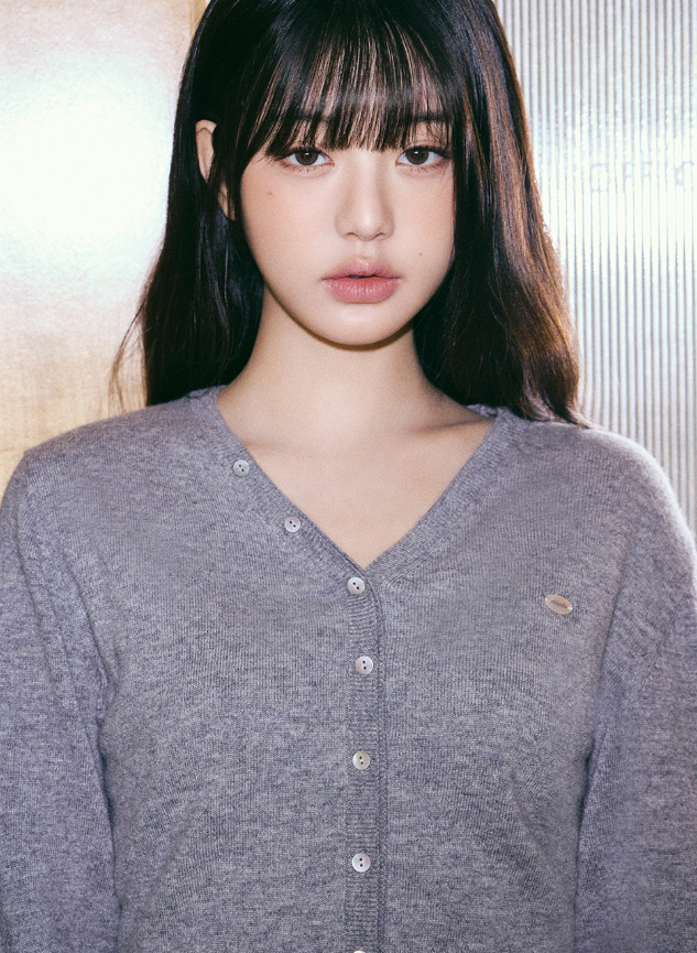 Wool Blended V Neck Cardigan Grey