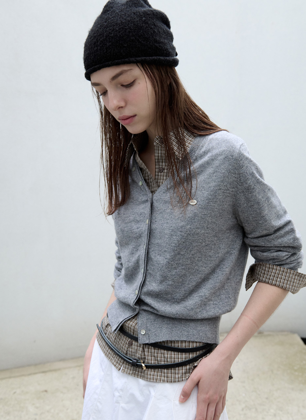 Wool Blended V Neck Cardigan Grey