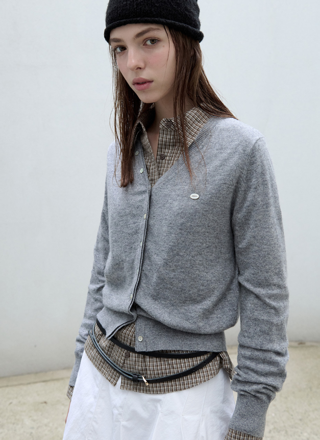 Wool Blended V Neck Cardigan Grey