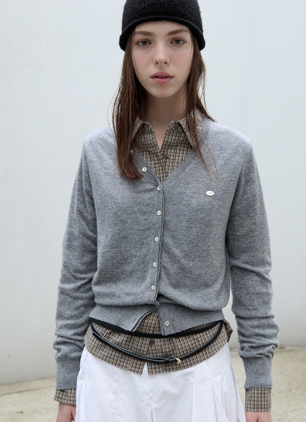 Wool Blended V Neck Cardigan Grey