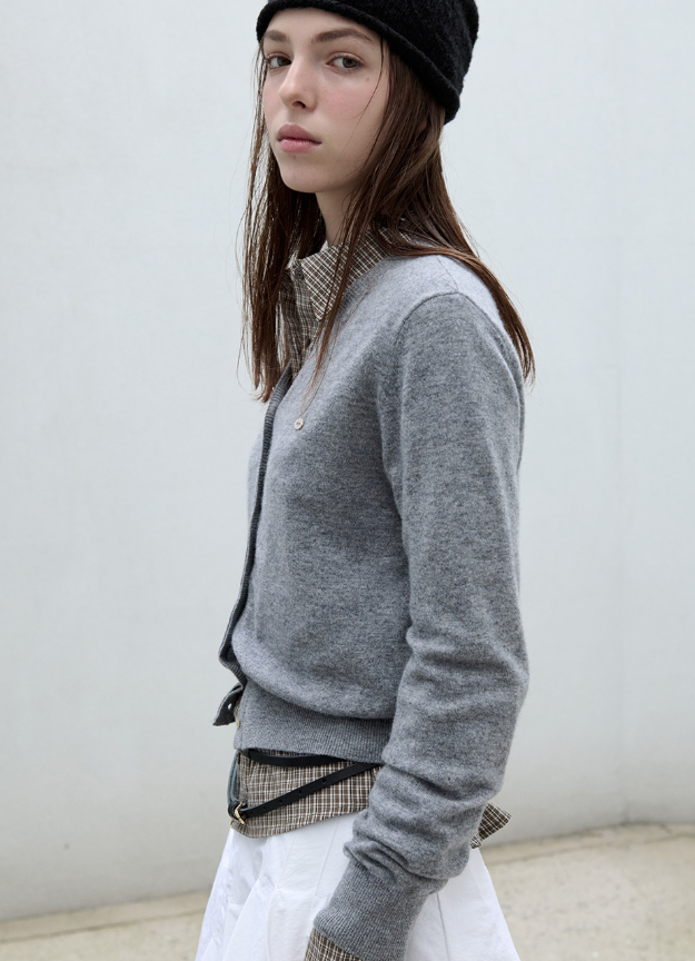 Wool Blended V Neck Cardigan Grey