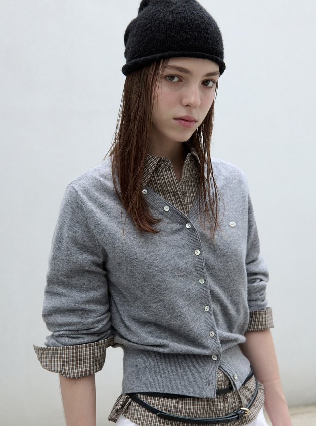 Wool Blended V Neck Cardigan Grey