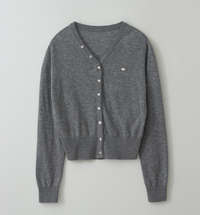 Wool Blended V Neck Cardigan Grey