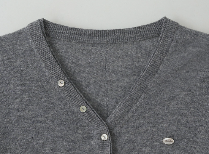 Wool Blended V Neck Cardigan Grey