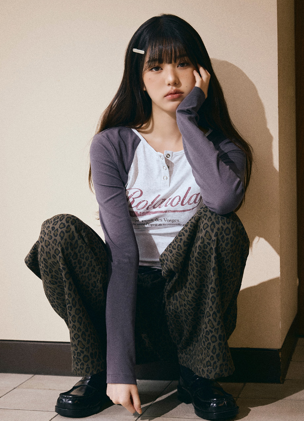 Vintage Logo Raglan T-shirt Melange White Charcoal