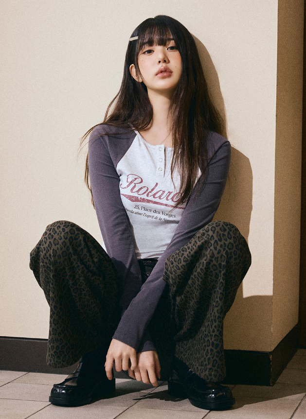 Vintage Logo Raglan T-shirt Melange White Charcoal