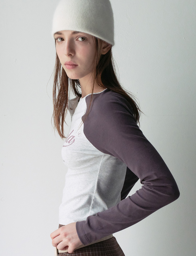 Vintage Logo Raglan T-shirt Melange White Charcoal