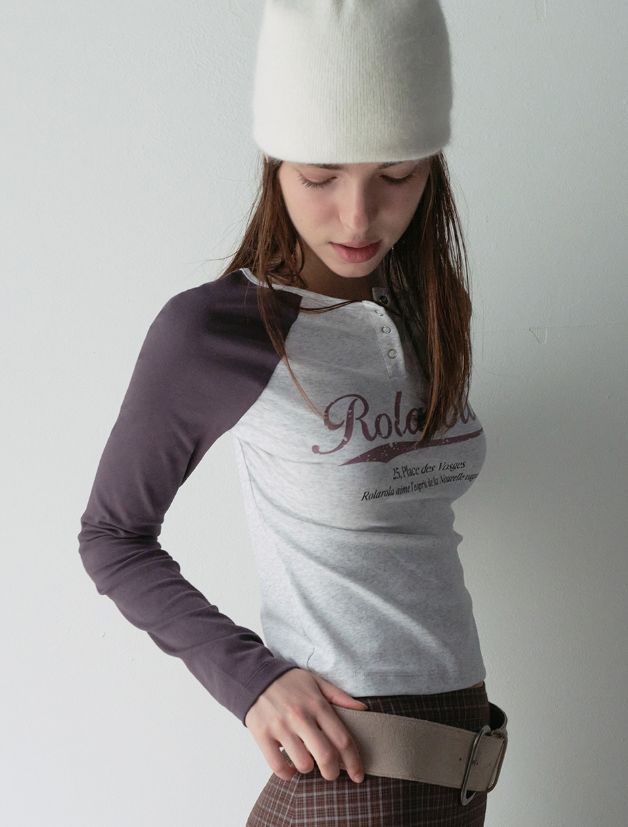 Vintage Logo Raglan T-shirt Melange White Charcoal