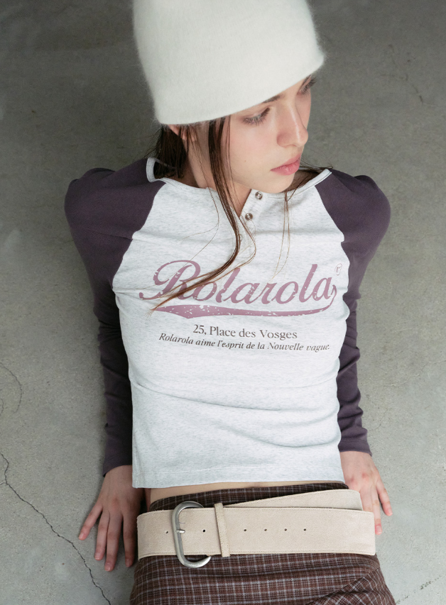 Vintage Logo Raglan T-shirt Melange White Charcoal