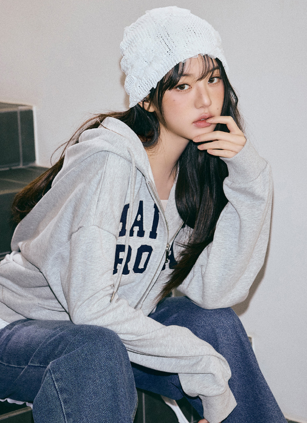 Maison De Rola Embroidery Hood Zip Up Grey