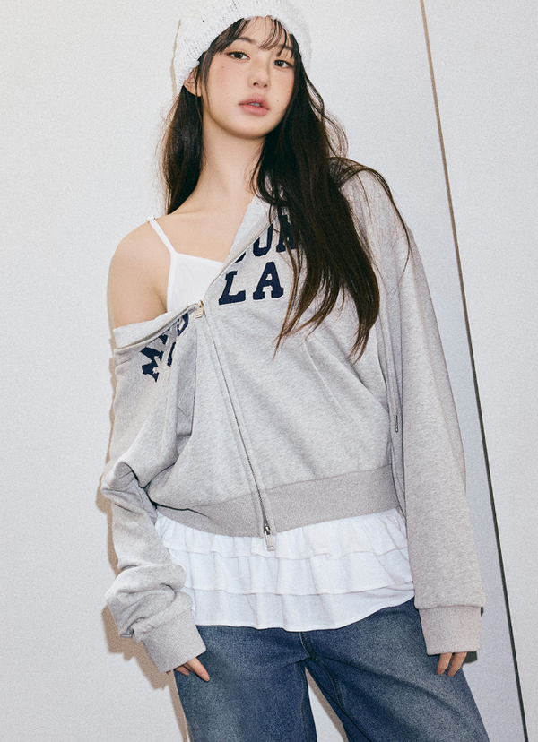 Maison De Rola Embroidery Hood Zip Up Grey