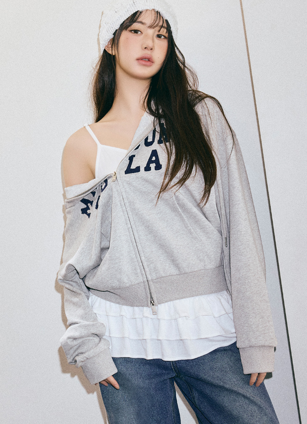 Maison De Rola Embroidery Hood Zip Up Grey