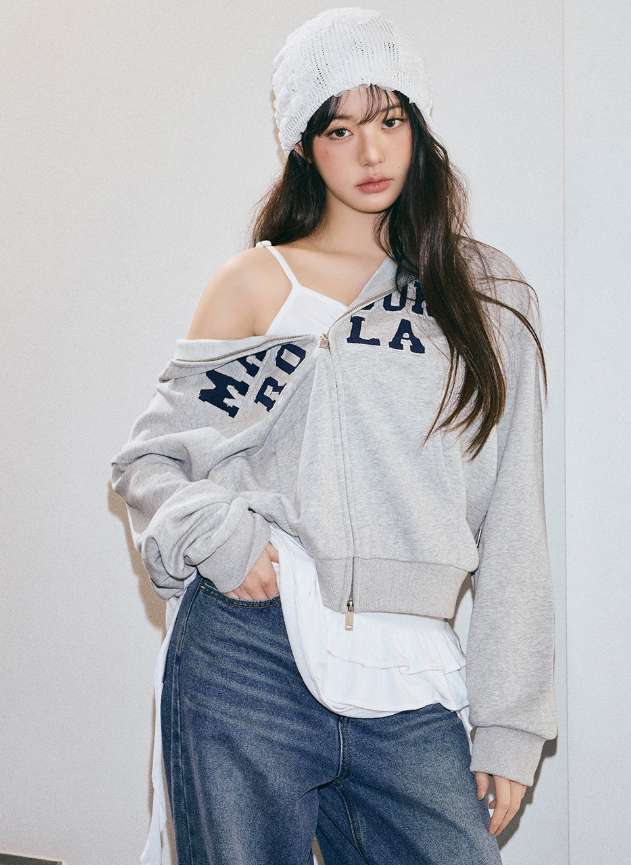 Maison De Rola Embroidery Hood Zip Up Grey