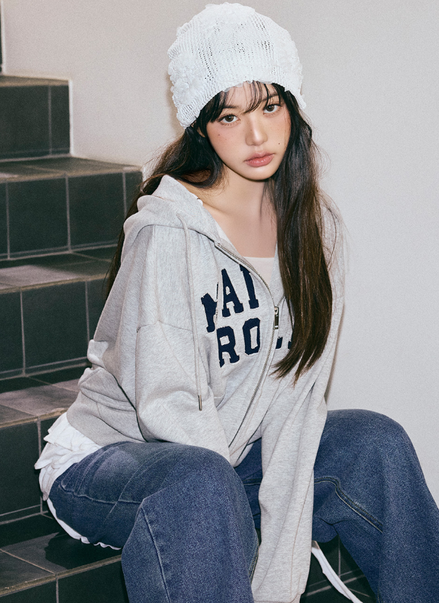 Maison De Rola Embroidery Hood Zip Up Grey