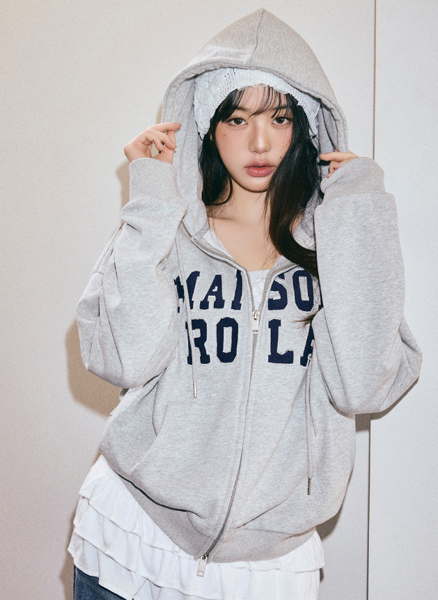 Maison De Rola Embroidery Hood Zip Up Grey