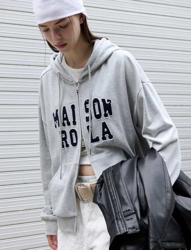 Maison De Rola Embroidery Hood Zip Up Grey