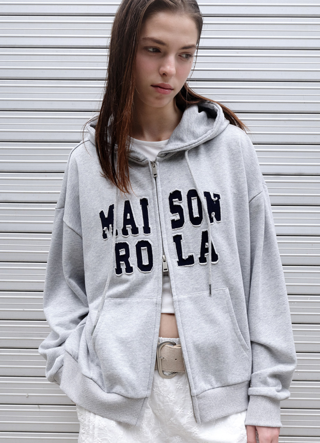 Maison De Rola Embroidery Hood Zip Up Grey