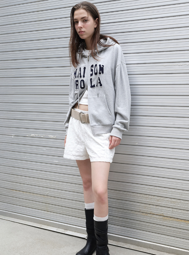 Maison De Rola Embroidery Hood Zip Up Grey