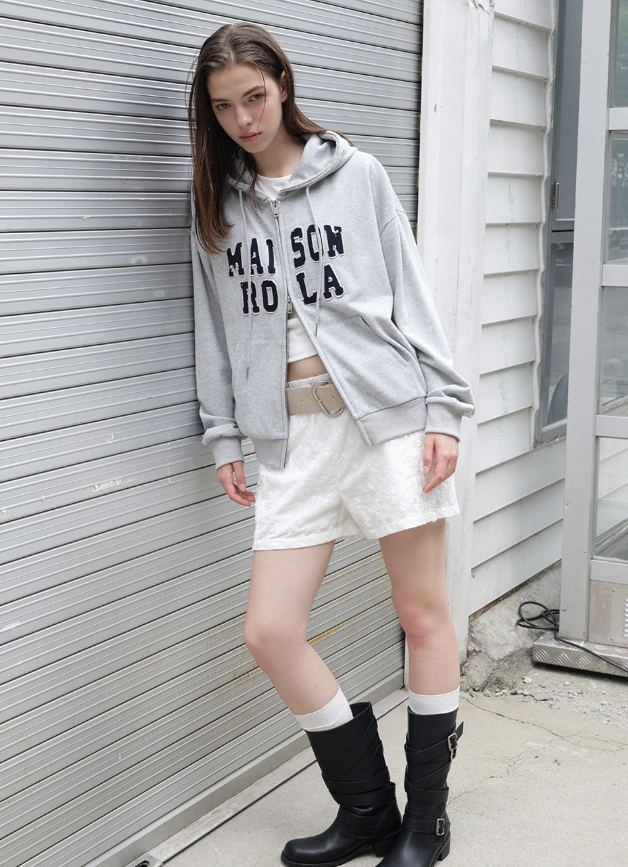 Maison De Rola Embroidery Hood Zip Up Grey