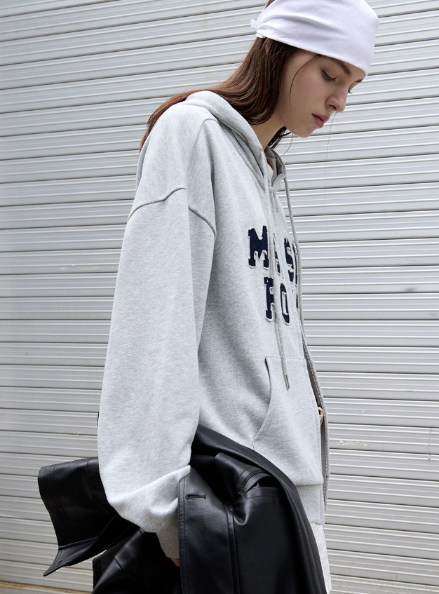 Maison De Rola Embroidery Hood Zip Up Grey