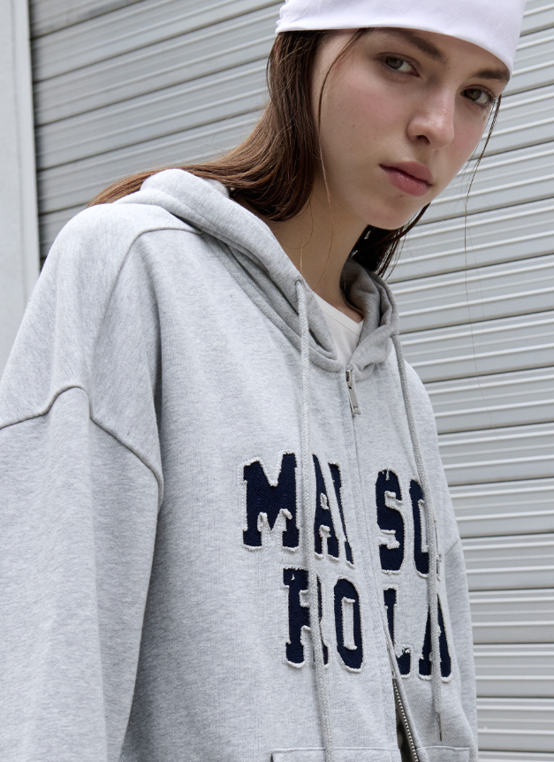 Maison De Rola Embroidery Hood Zip Up Grey