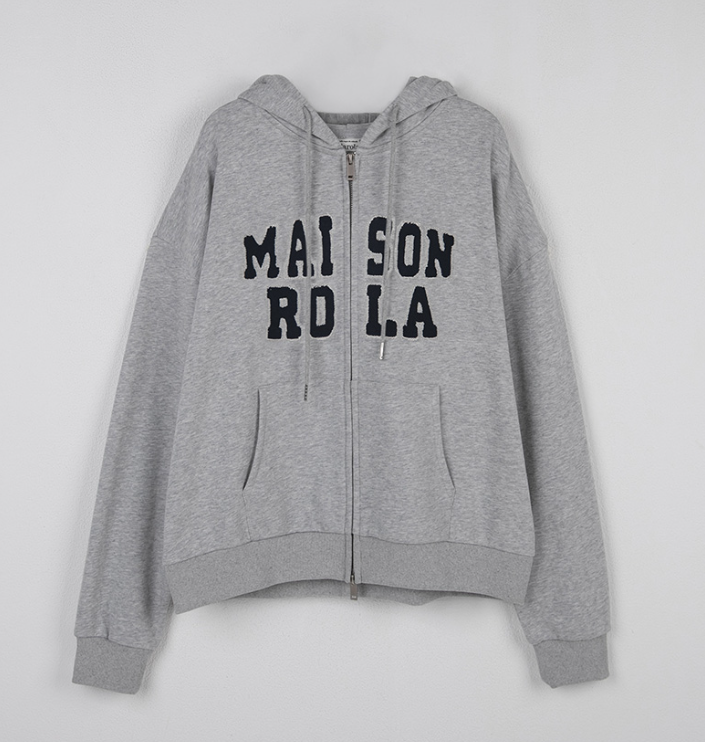 Maison De Rola Embroidery Hood Zip Up Grey