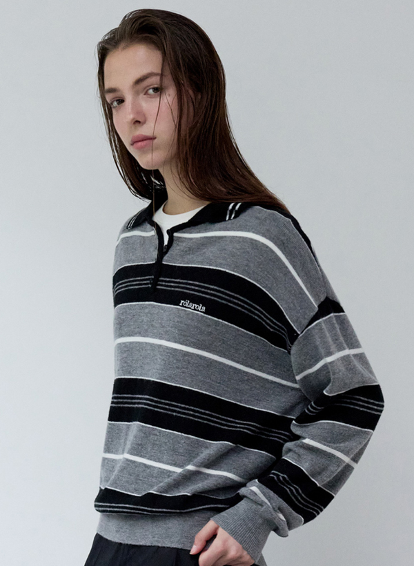 Alpaca Stripe Collar Knit Black