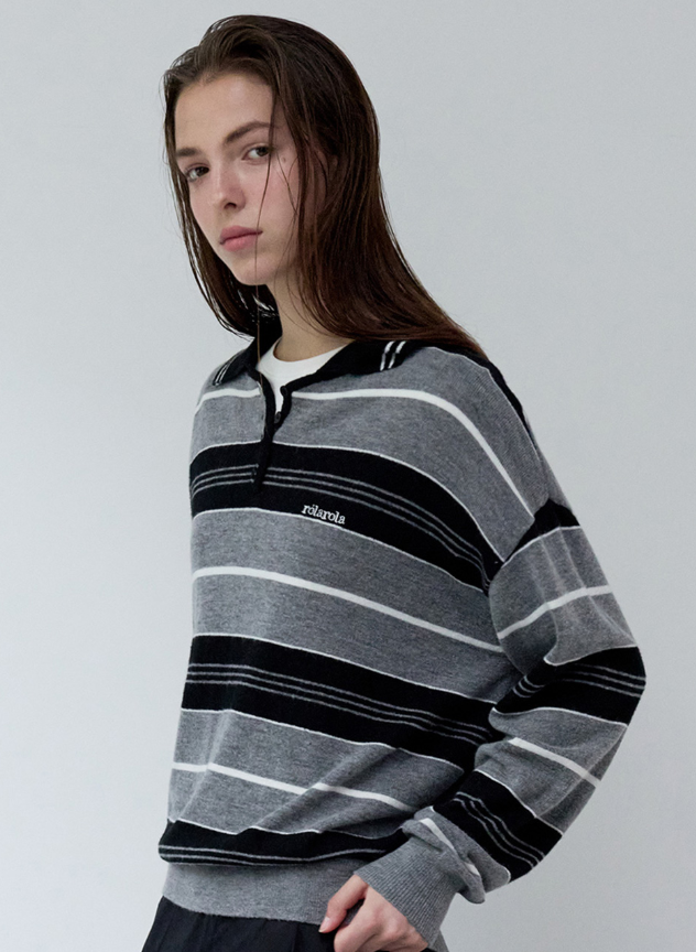 Alpaca Stripe Collar Knit Black