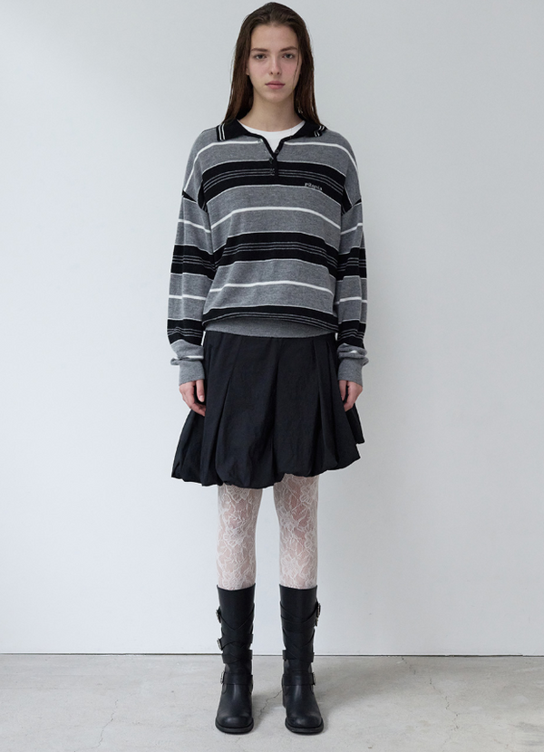 Alpaca Stripe Collar Knit Black