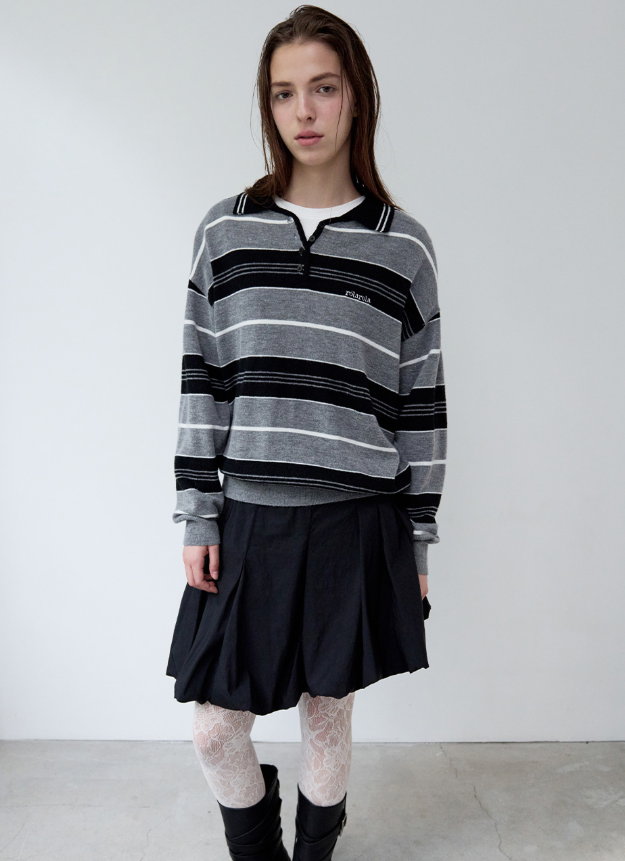 Alpaca Stripe Collar Knit Black