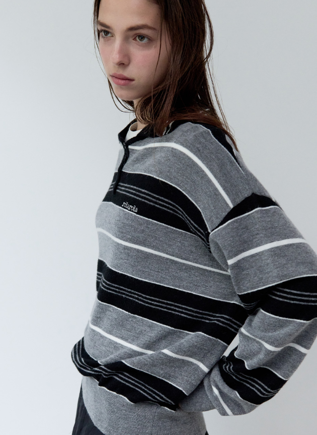 Alpaca Stripe Collar Knit Black
