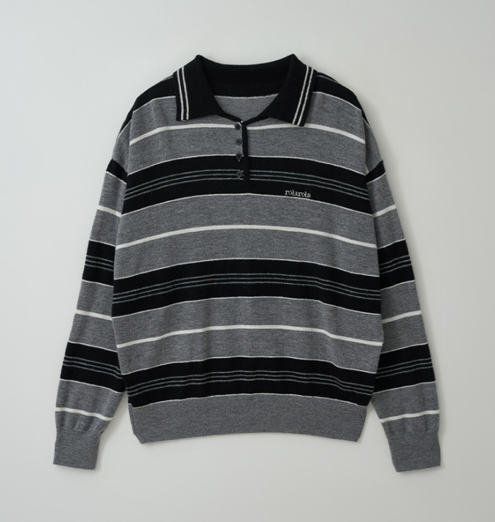 Alpaca Stripe Collar Knit Black