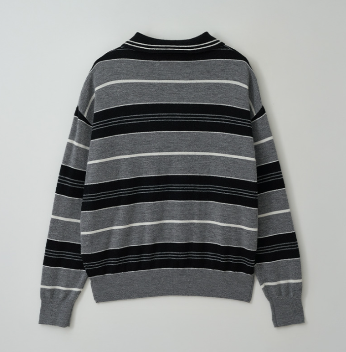 Alpaca Stripe Collar Knit Black
