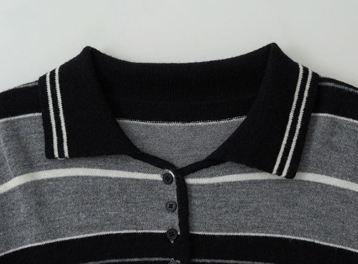 Alpaca Stripe Collar Knit Black