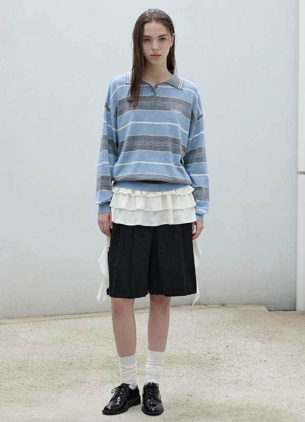 Alpaca Stripe Collar Knit Blue