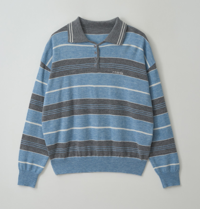 Alpaca Stripe Collar Knit Blue