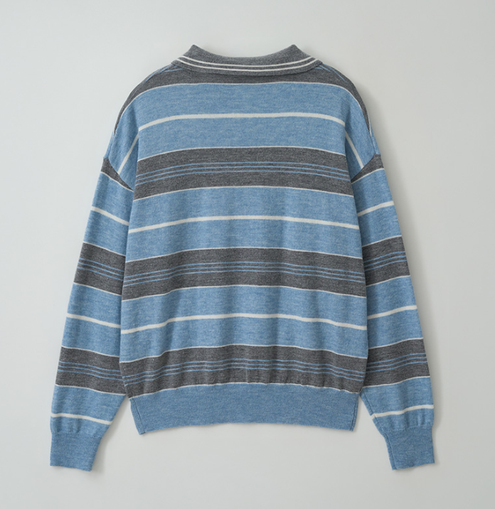 Alpaca Stripe Collar Knit Blue